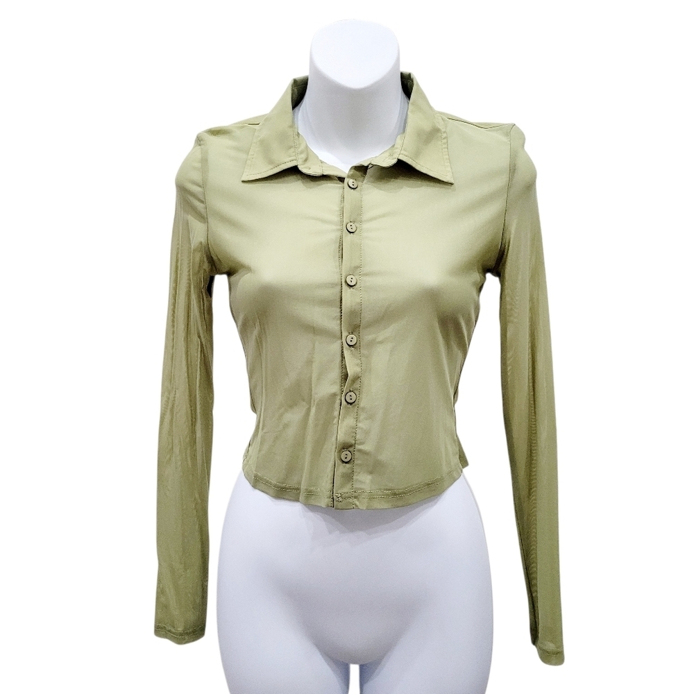 2/$20 Y2K Green Sheer Buttons Down Shirt Top Size: Small